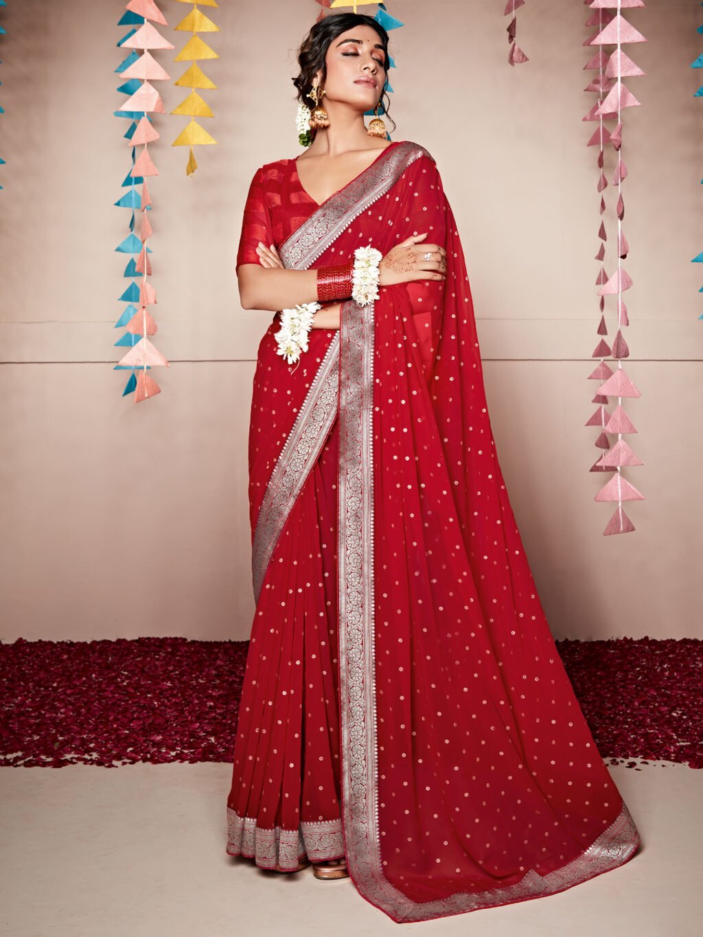 Image of Red Georgette Saree