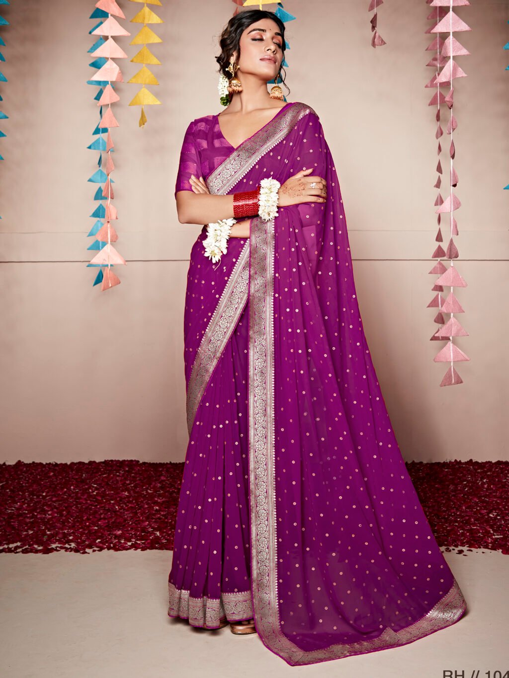 Image of Purple Georgette Saree