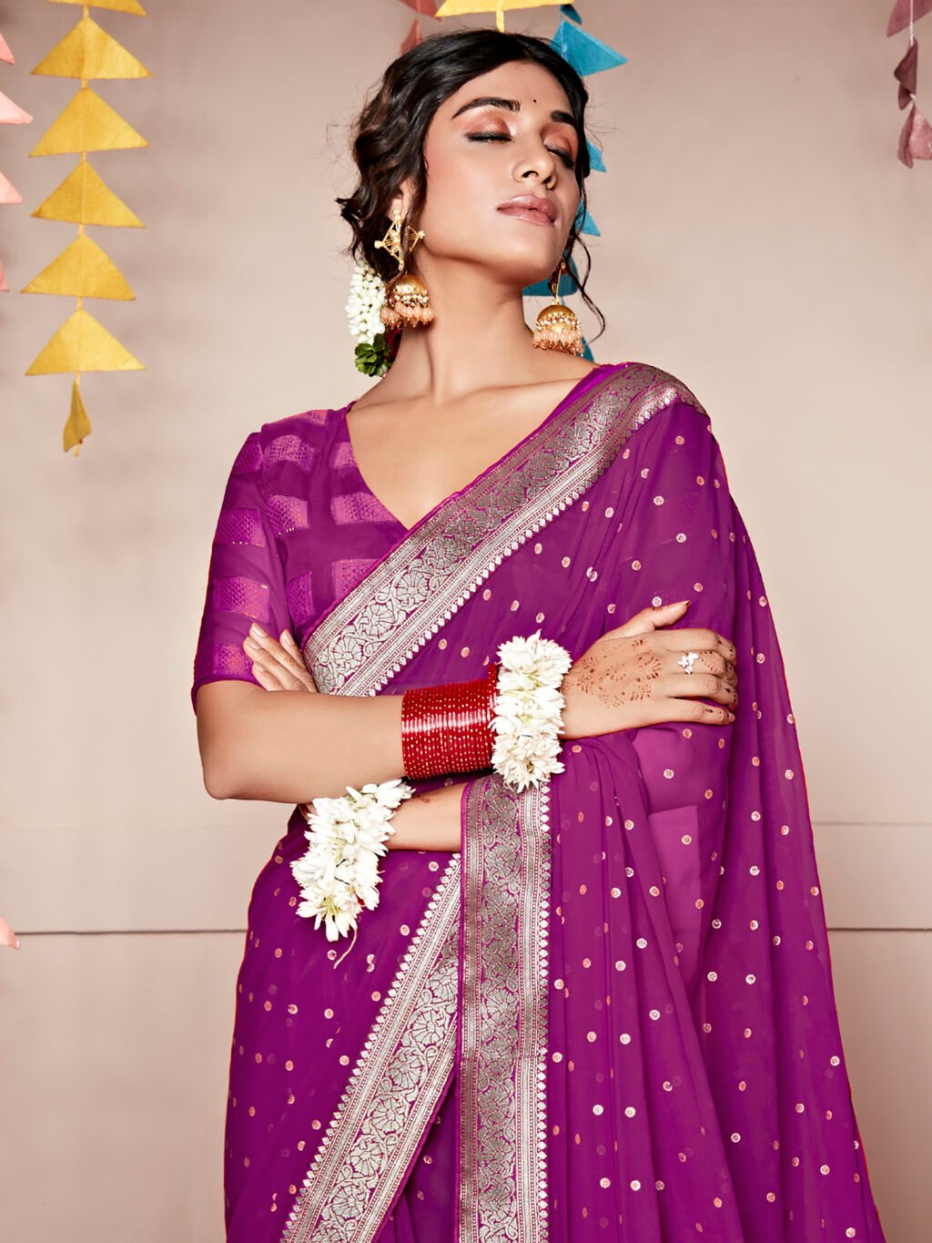 Purple Georgette Saree - Image 3