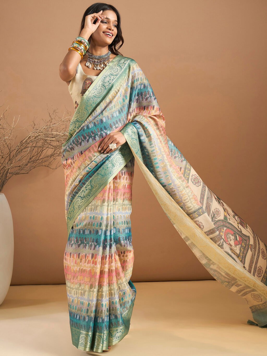 Image of Multicolored Silk Saree