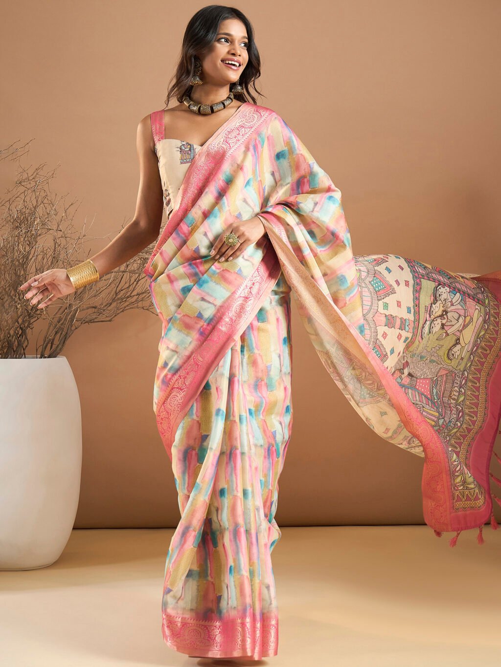 Image of Multicolored Silk Saree