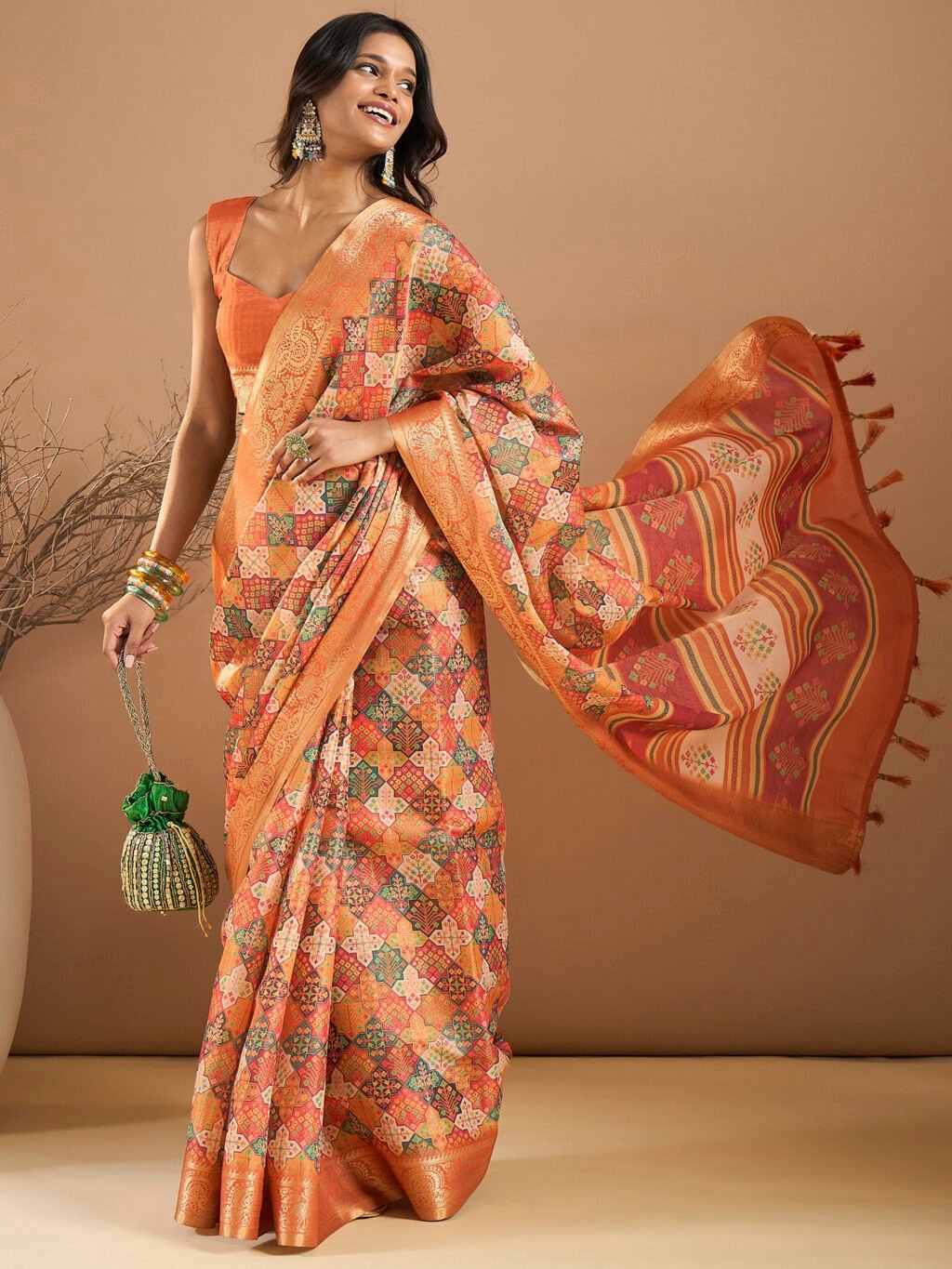 Image of Orange Silk Saree
