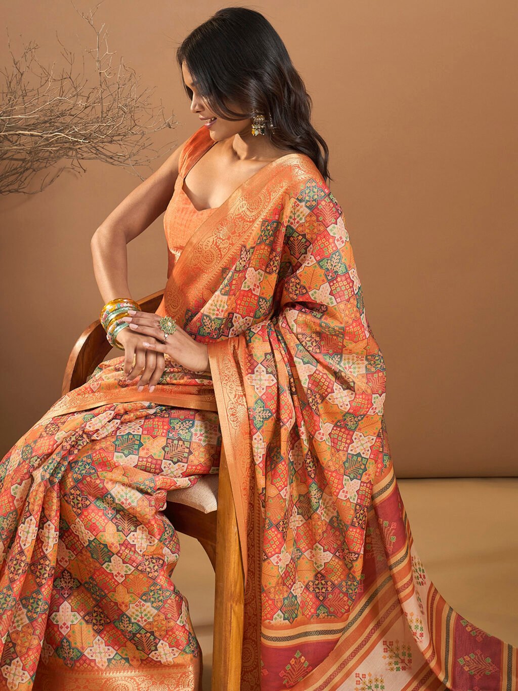 Orange Silk Saree - Image 4