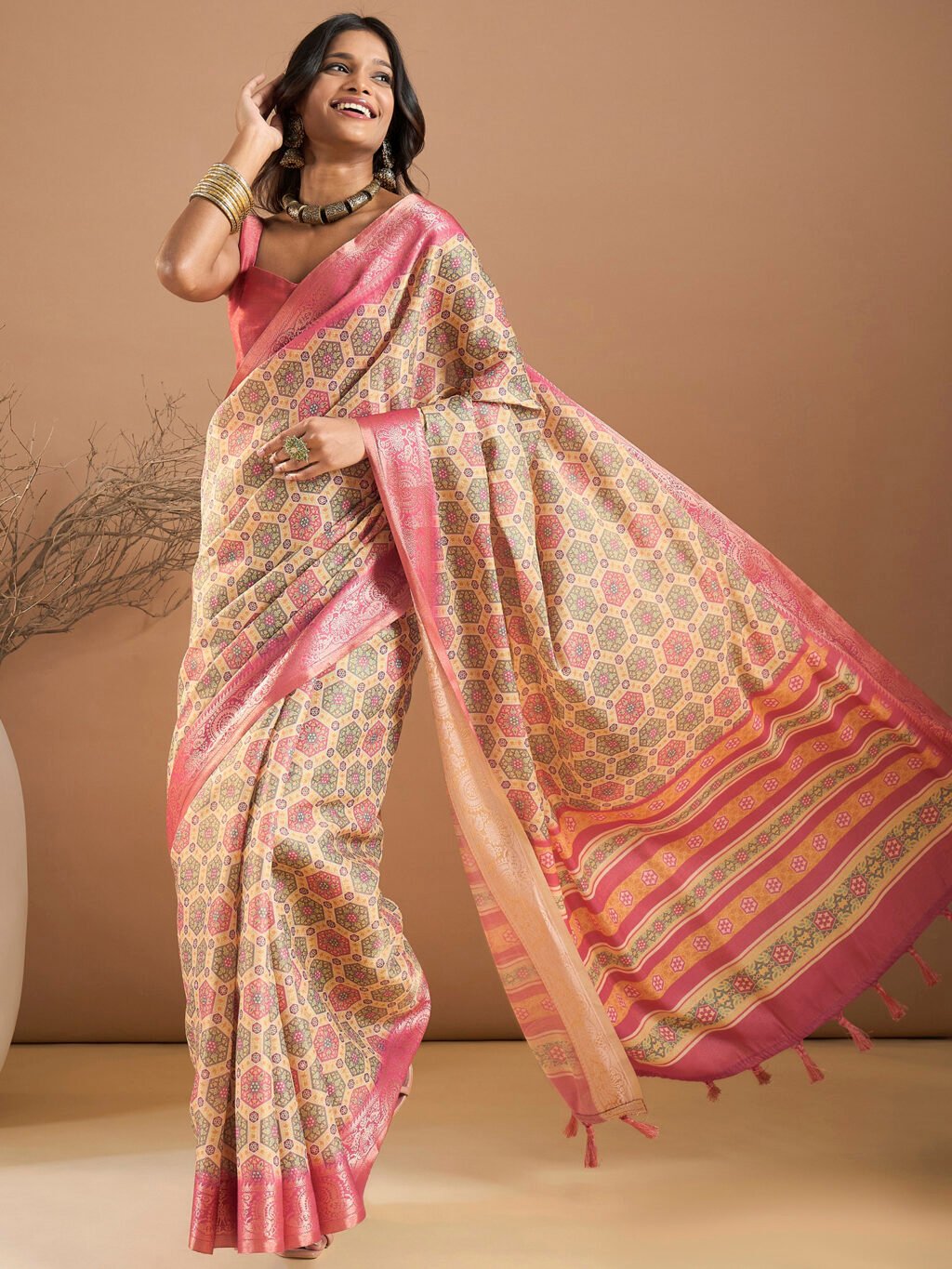 Image of Beige Silk Saree