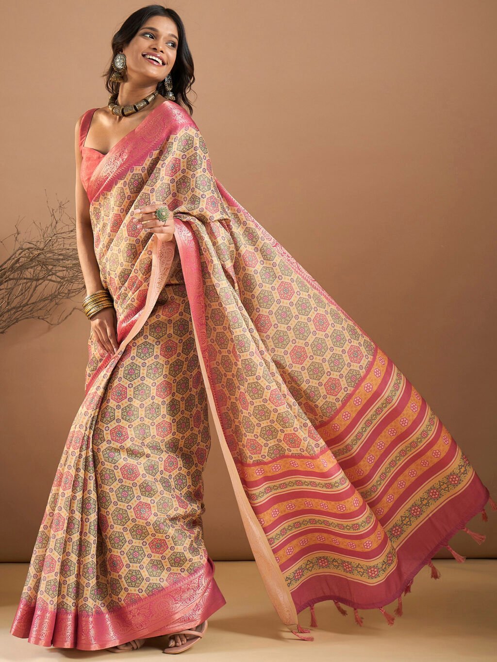 Beige Silk Saree - Image 3