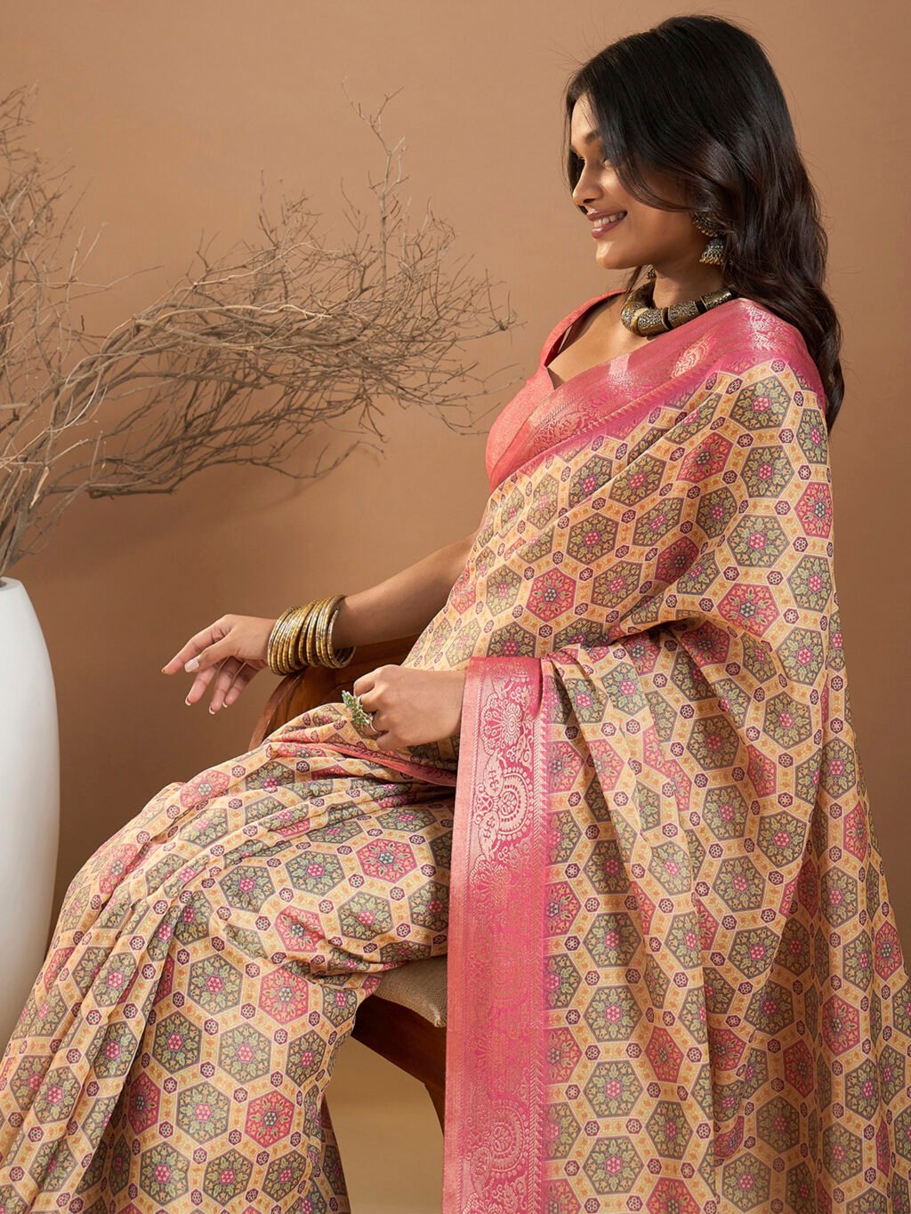 Beige Silk Saree - Image 4