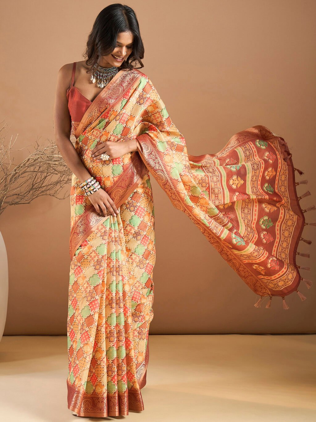 Image of Beige Silk Saree