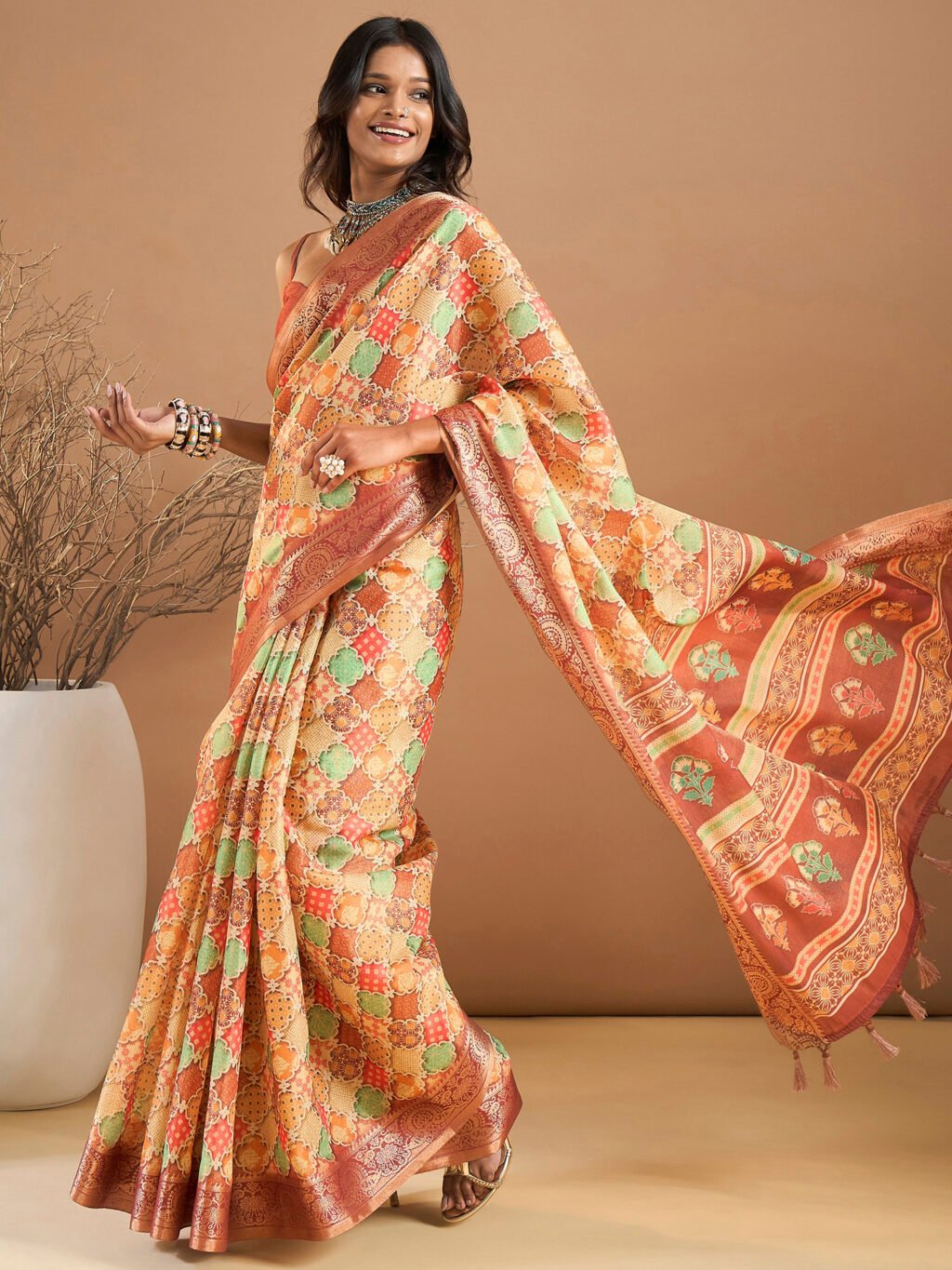 Beige Silk Saree - Image 3