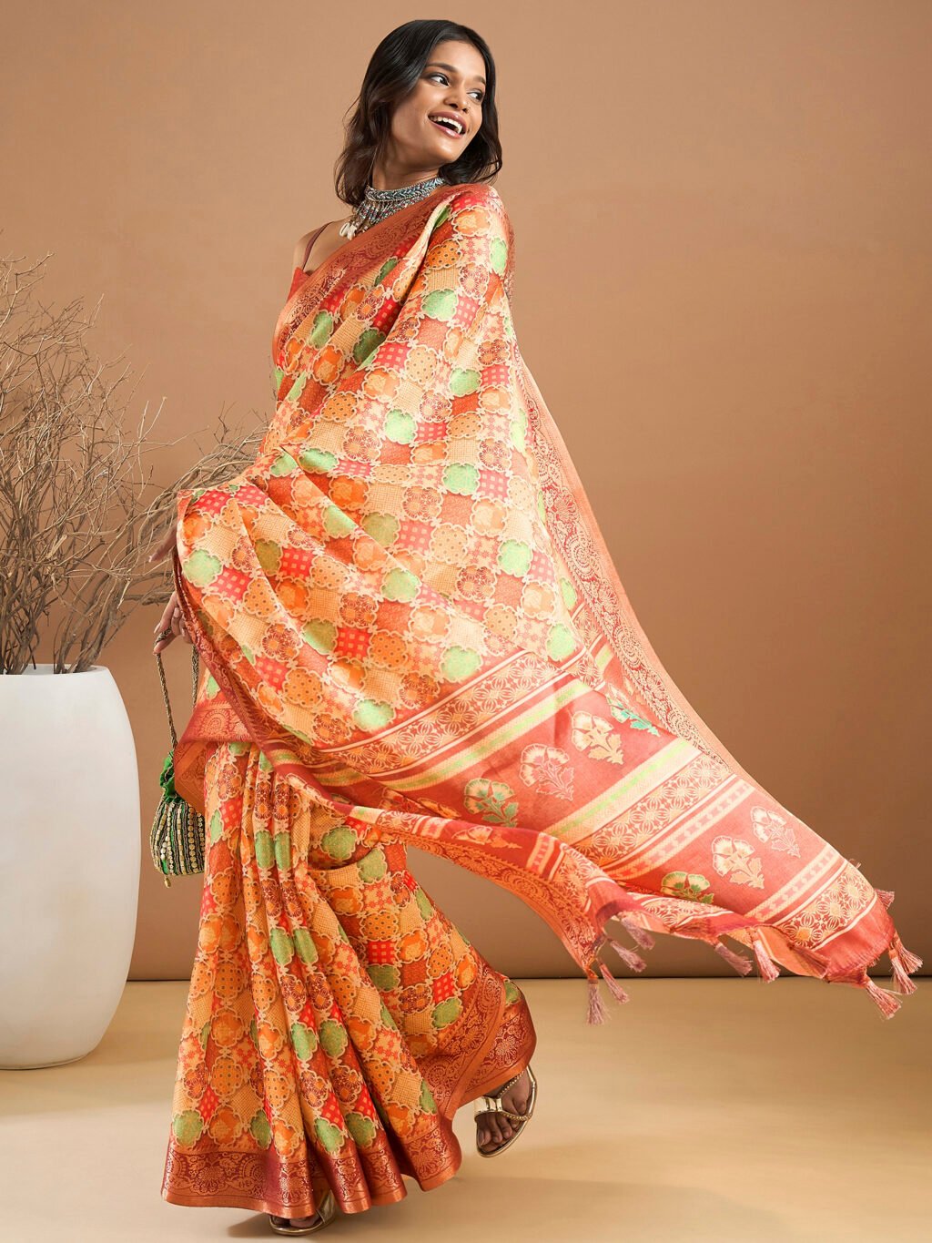 Beige Silk Saree - Image 4