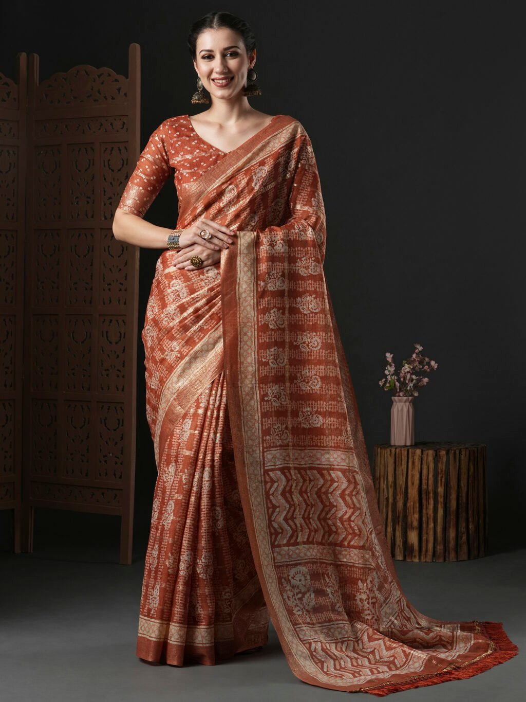 Image of Rust Cotton Saree