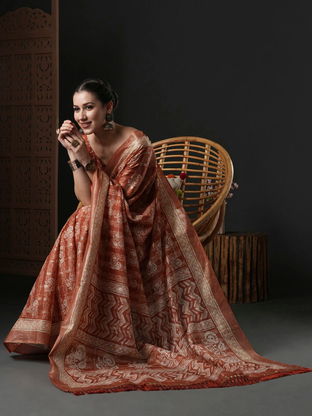 Rust Cotton Saree - Image 3