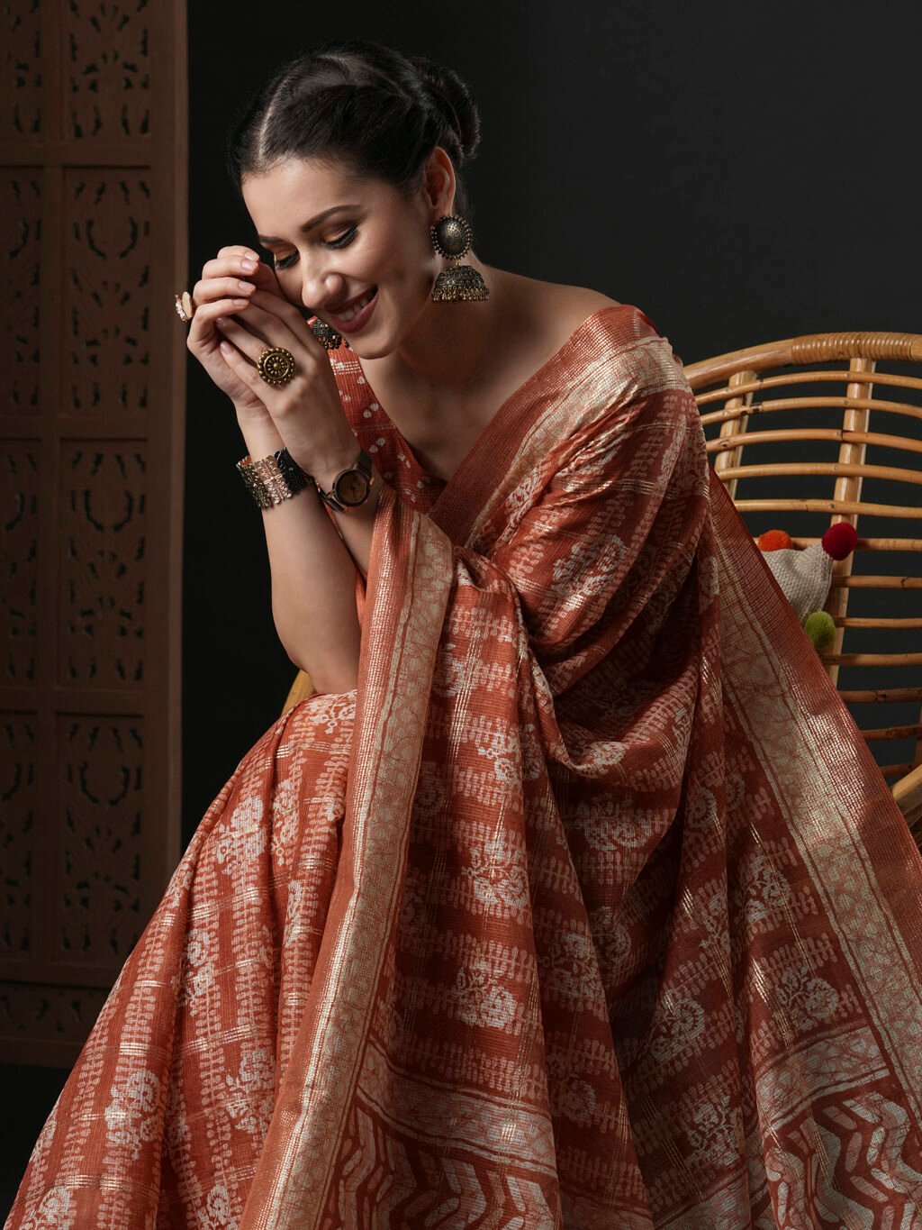 Rust Cotton Saree - Image 4