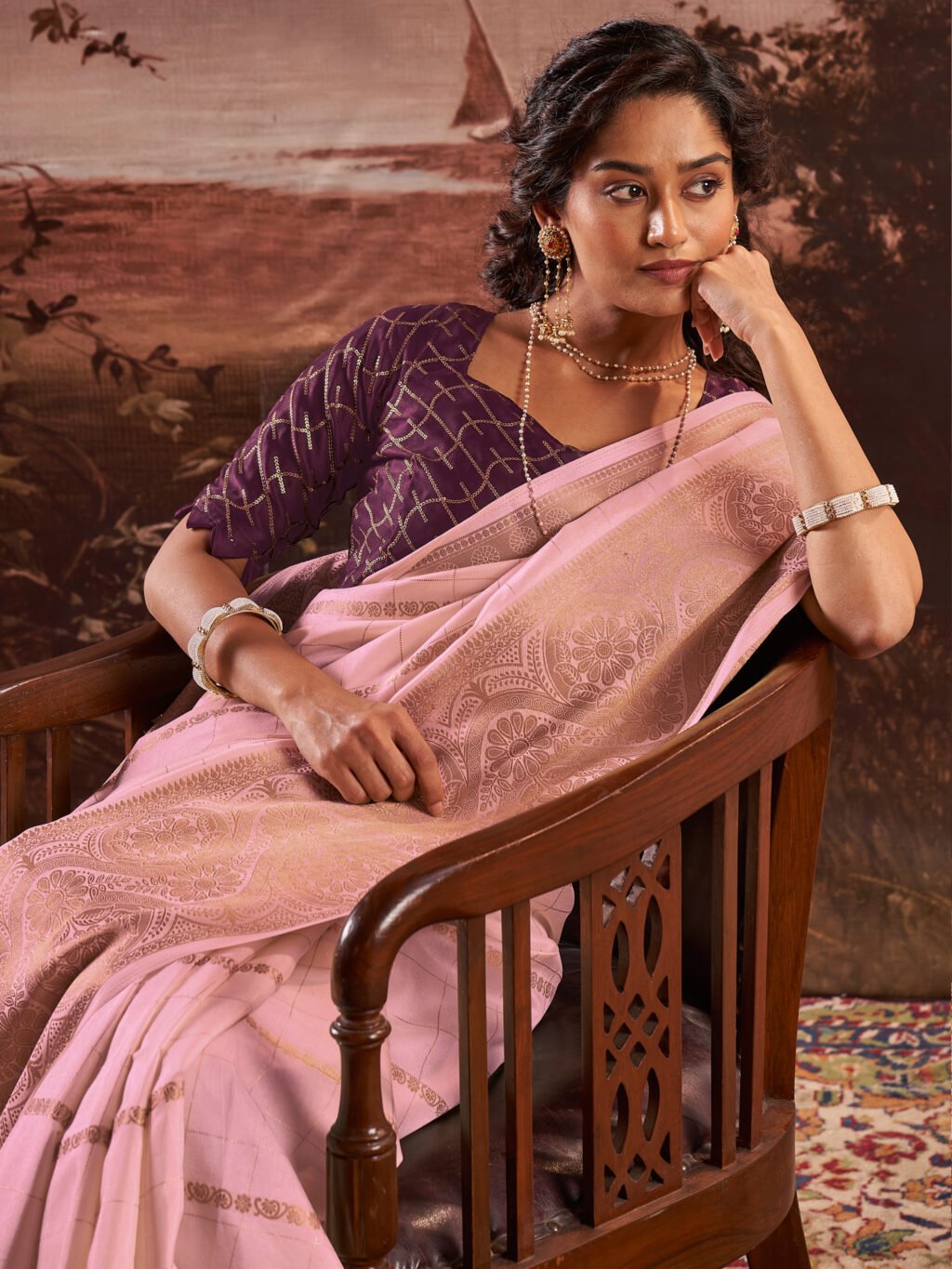 Pink Silk Saree - Image 3