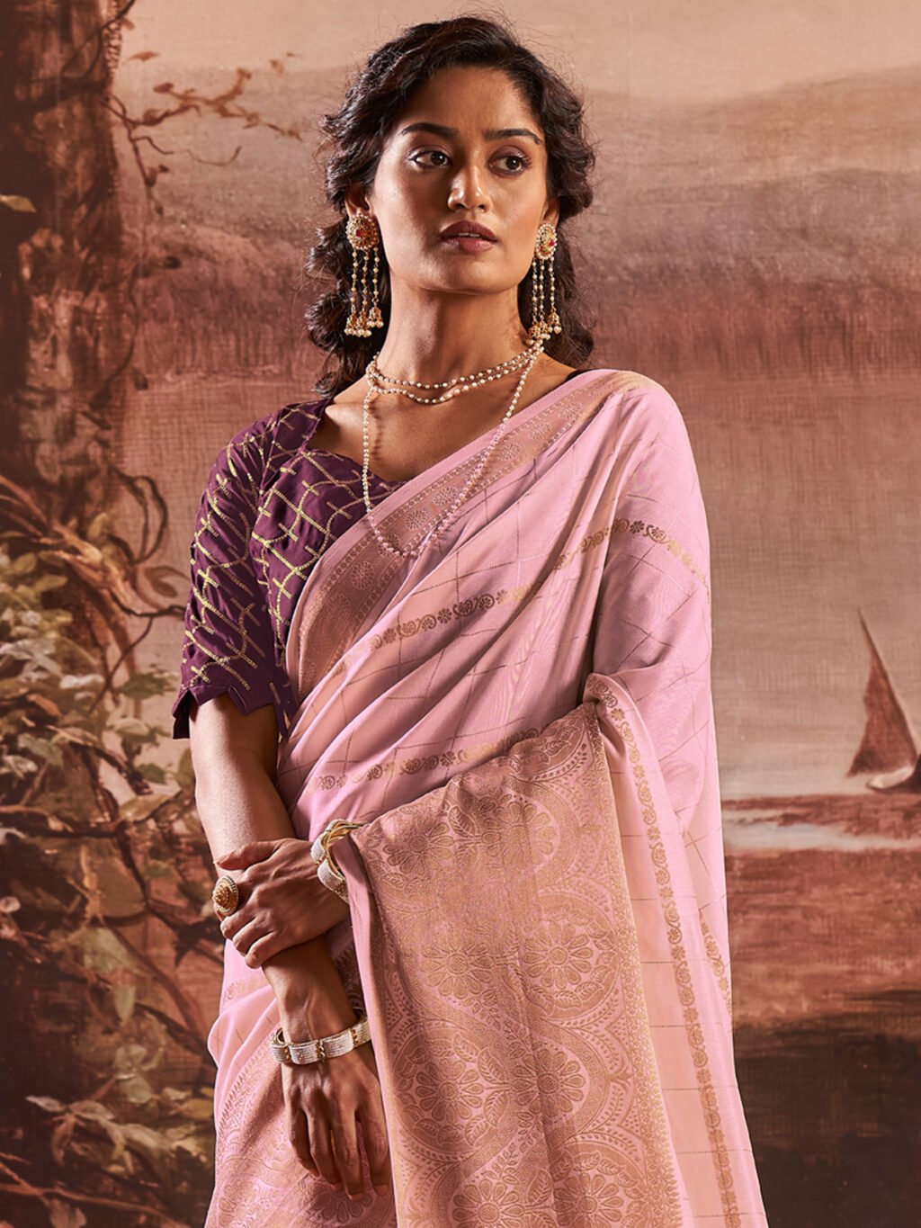 Pink Silk Saree - Image 4