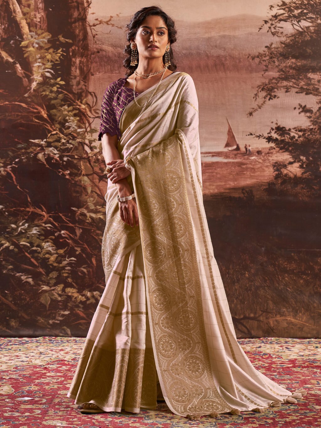 Image of Beige Silk Saree