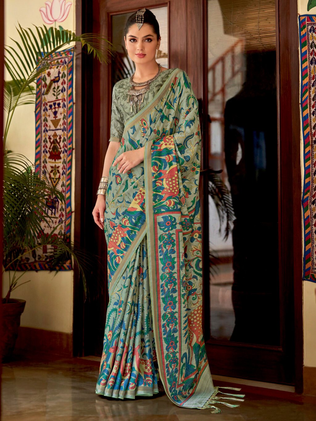 Image of Sea Green Silk Saree