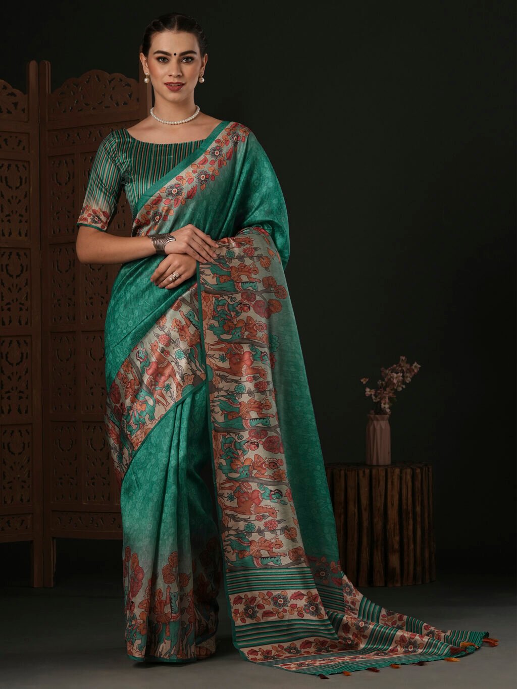 Image of Teal Blue Silk Saree