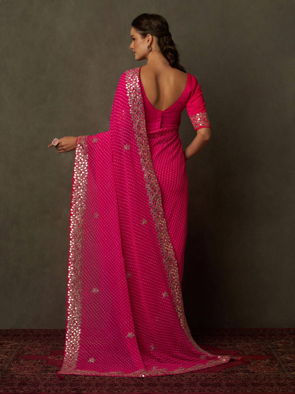 Royal Pink Designer Georgette Saree - Image 3
