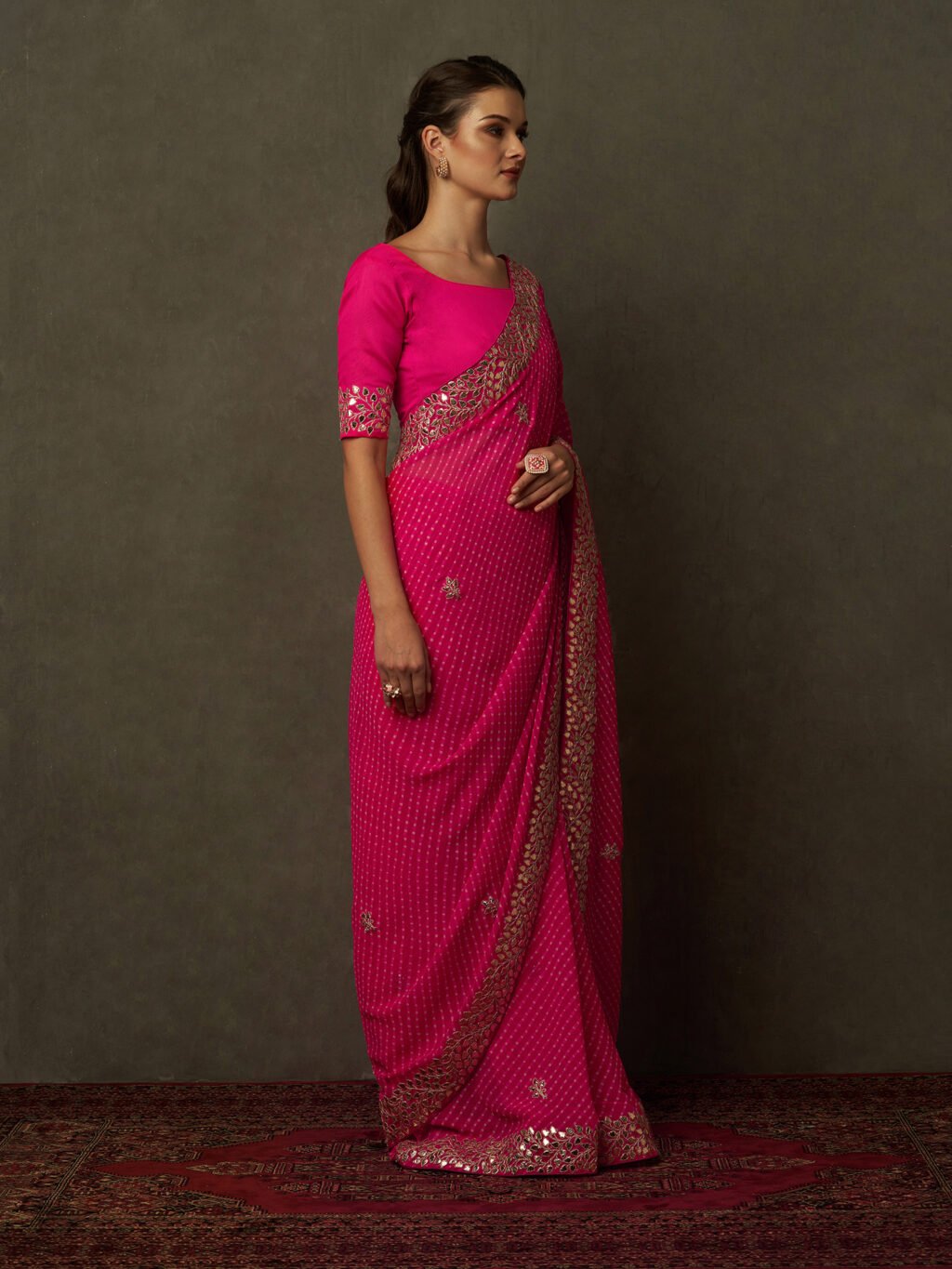 Royal Pink Designer Georgette Saree - Image 4