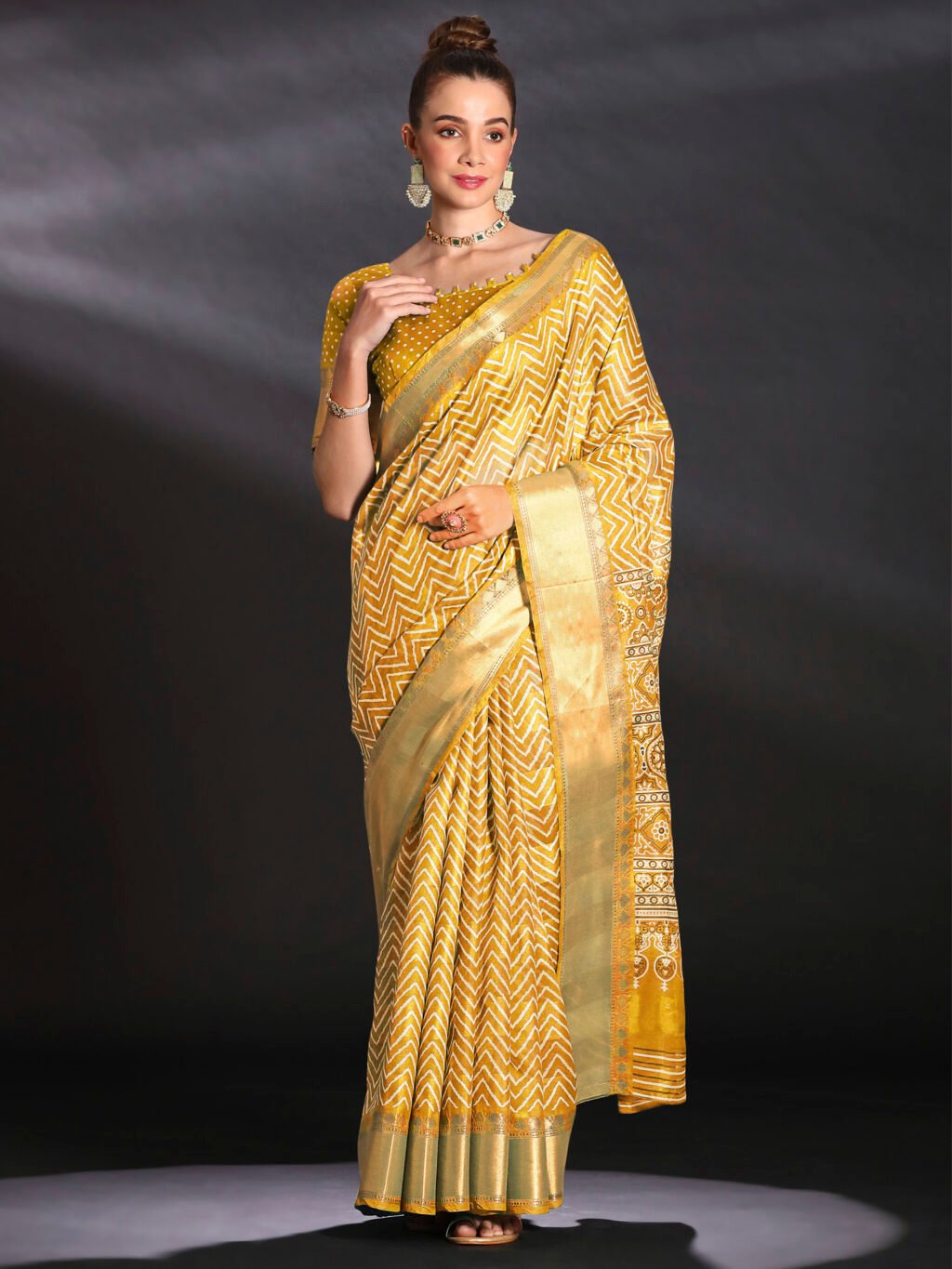 Image of Mustard Silk Saree