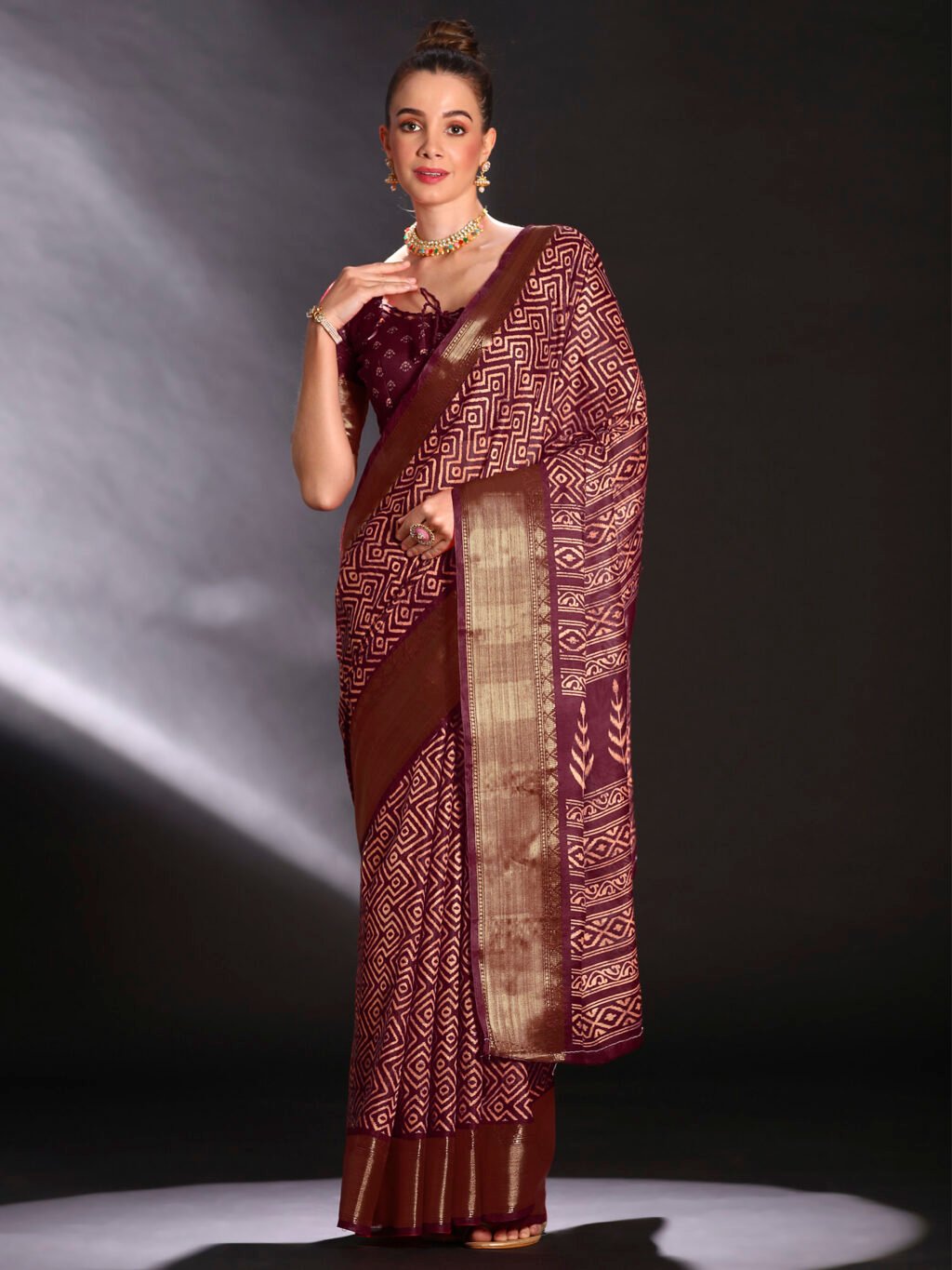 Image of Burgundy Silk Saree