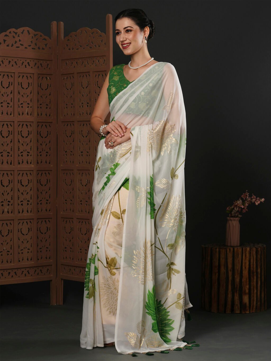 White Georgette Saree - Image 3