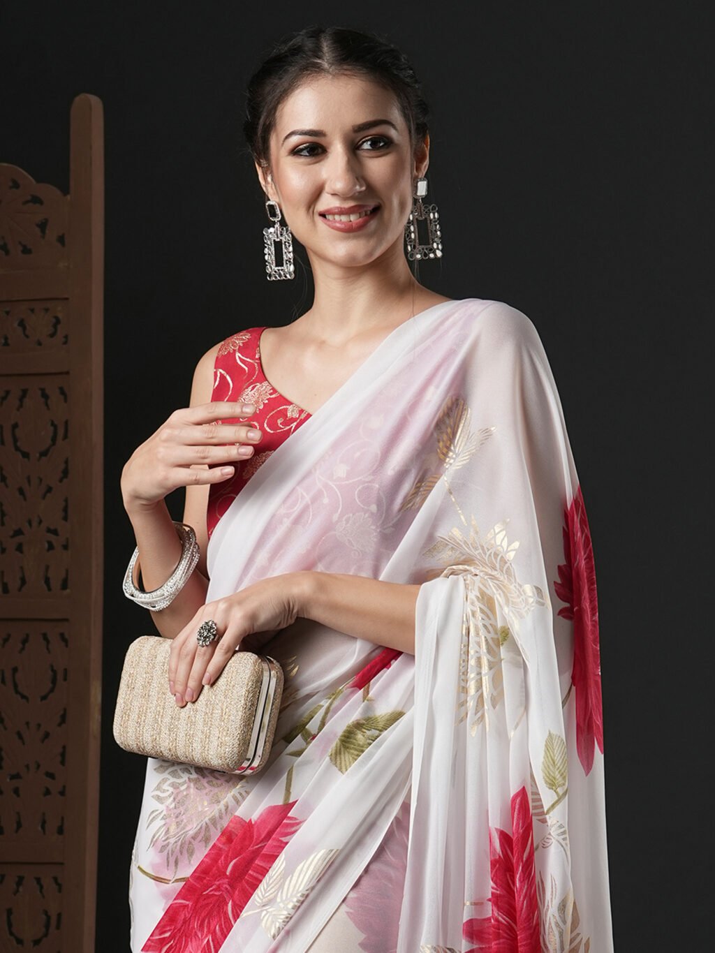 White Georgette Saree - Image 4