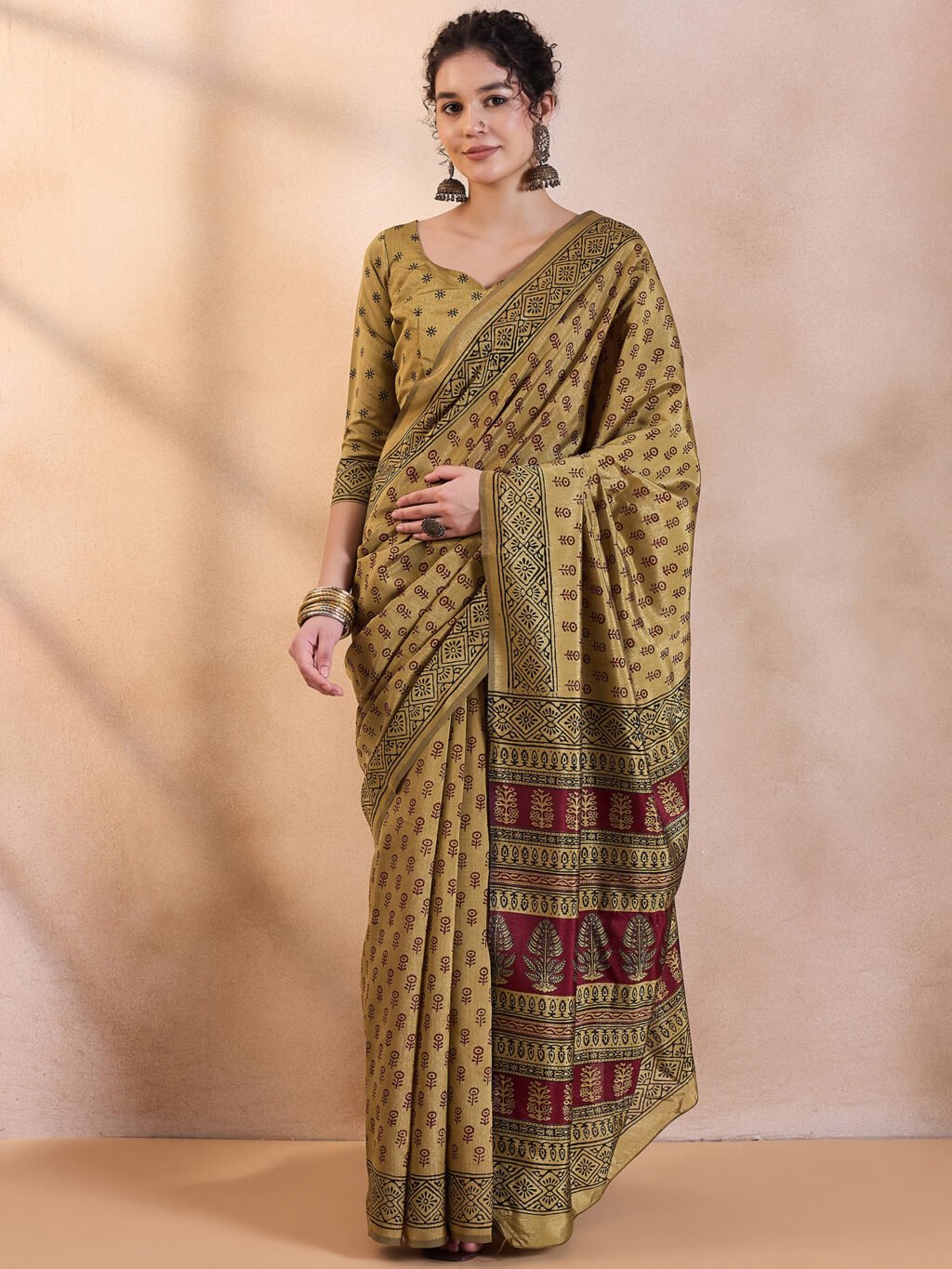 Image of Beige Silk Saree