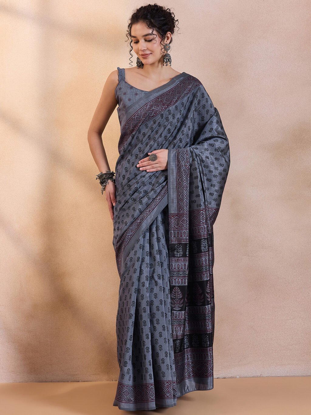 Image of Grey Silk Saree