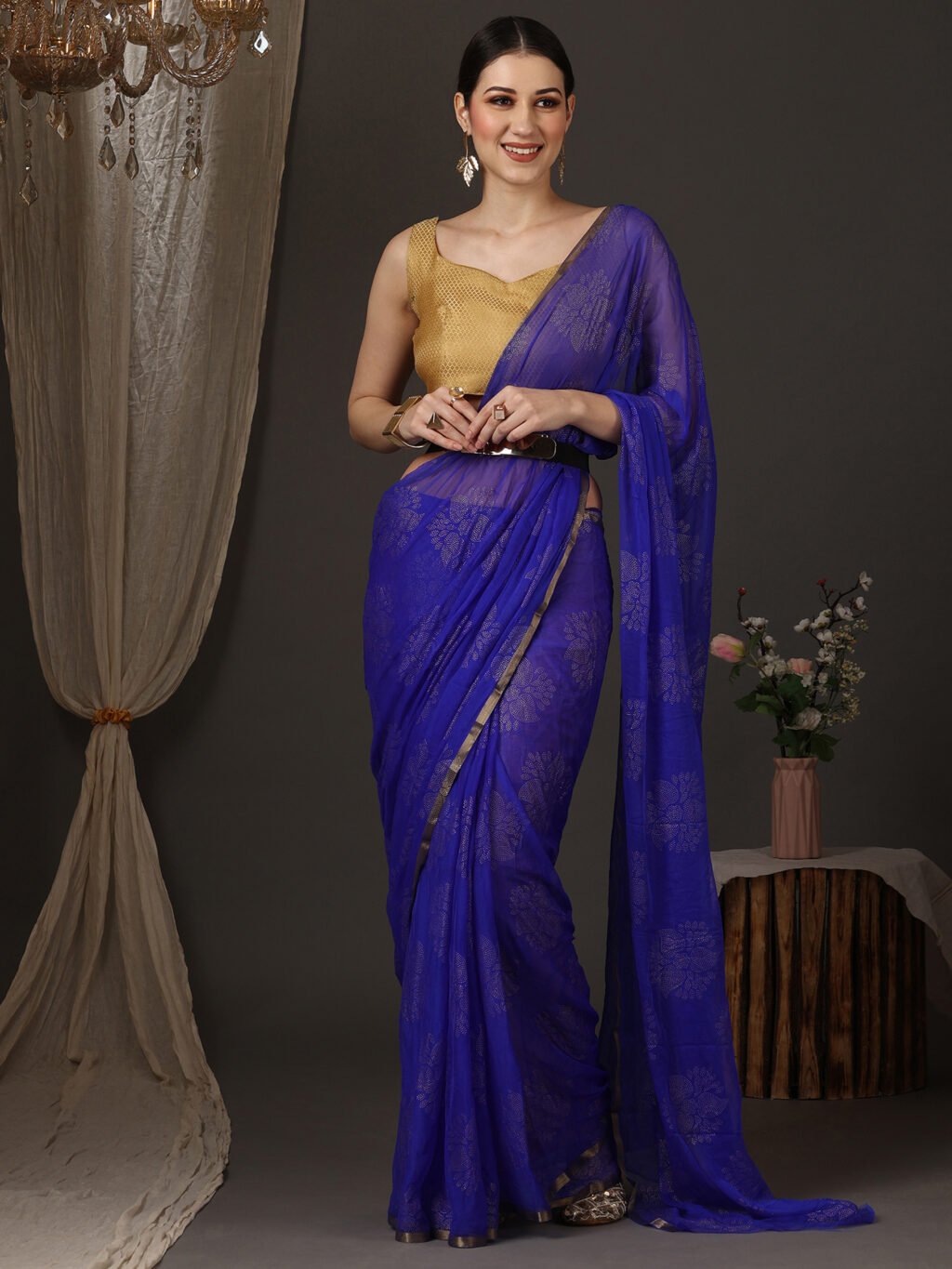 Image of Blue Chiffon Saree