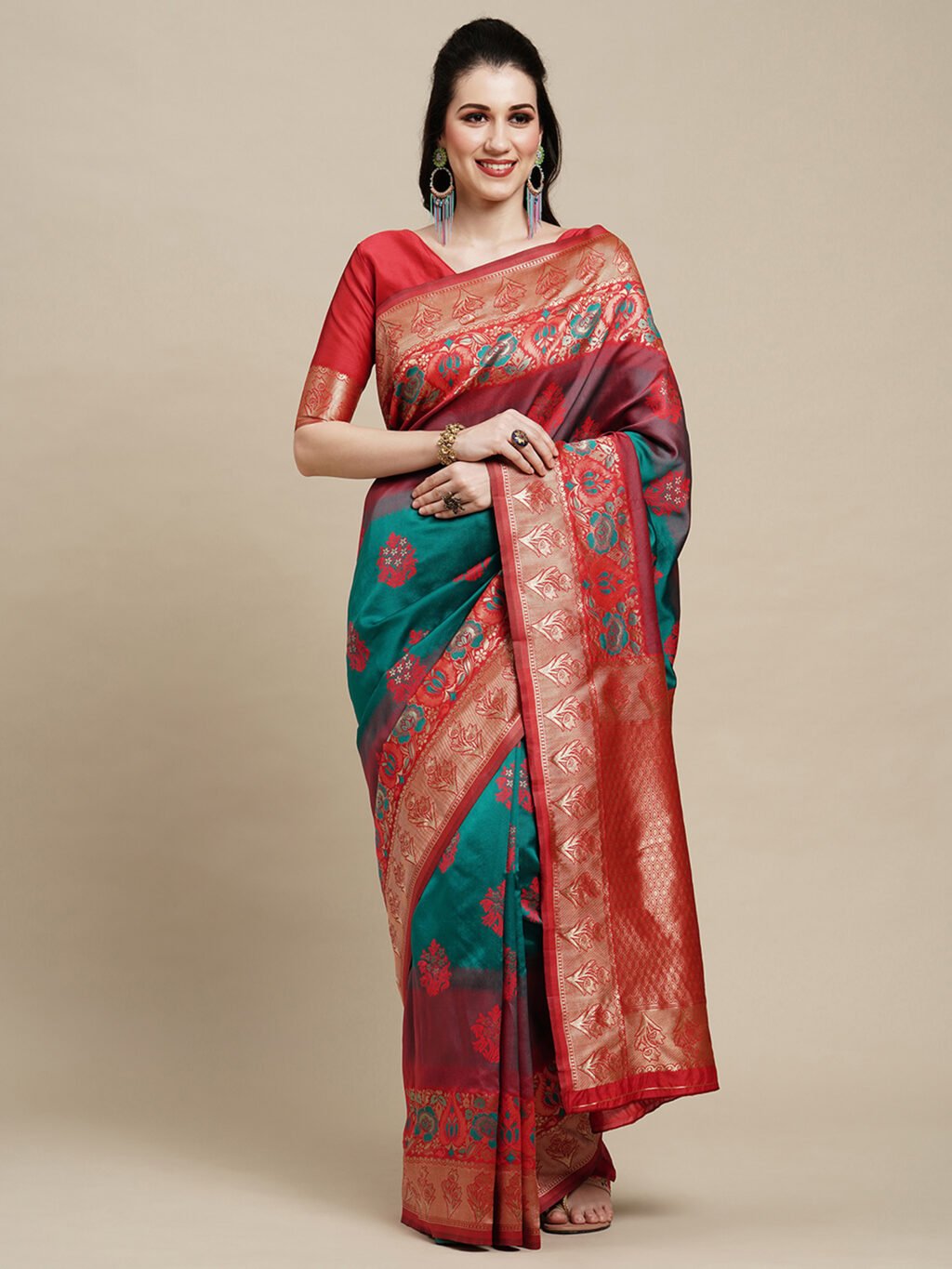 Image of Teal Blue Silk Saree