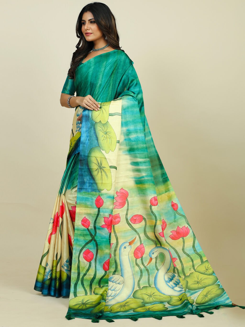 Sea Green Silk Saree - Image 3