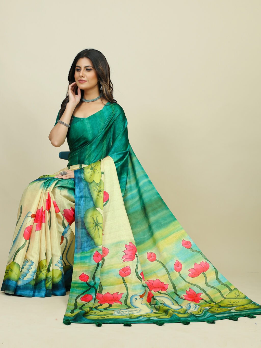 Sea Green Silk Saree - Image 4
