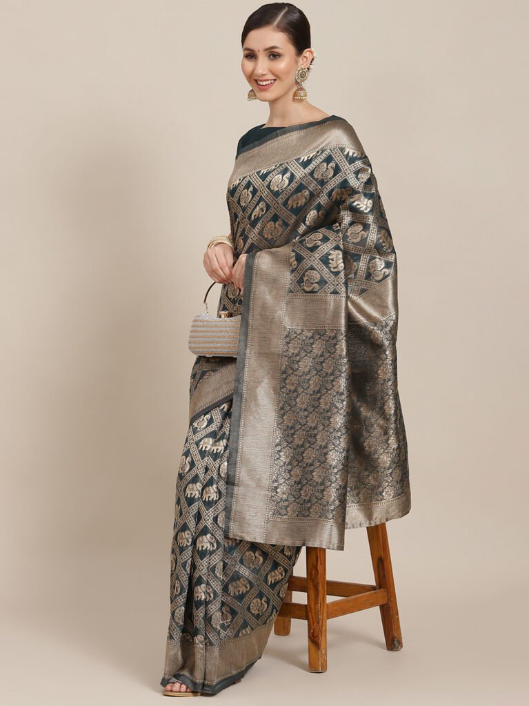 Image of Teal Blue Cotton Saree