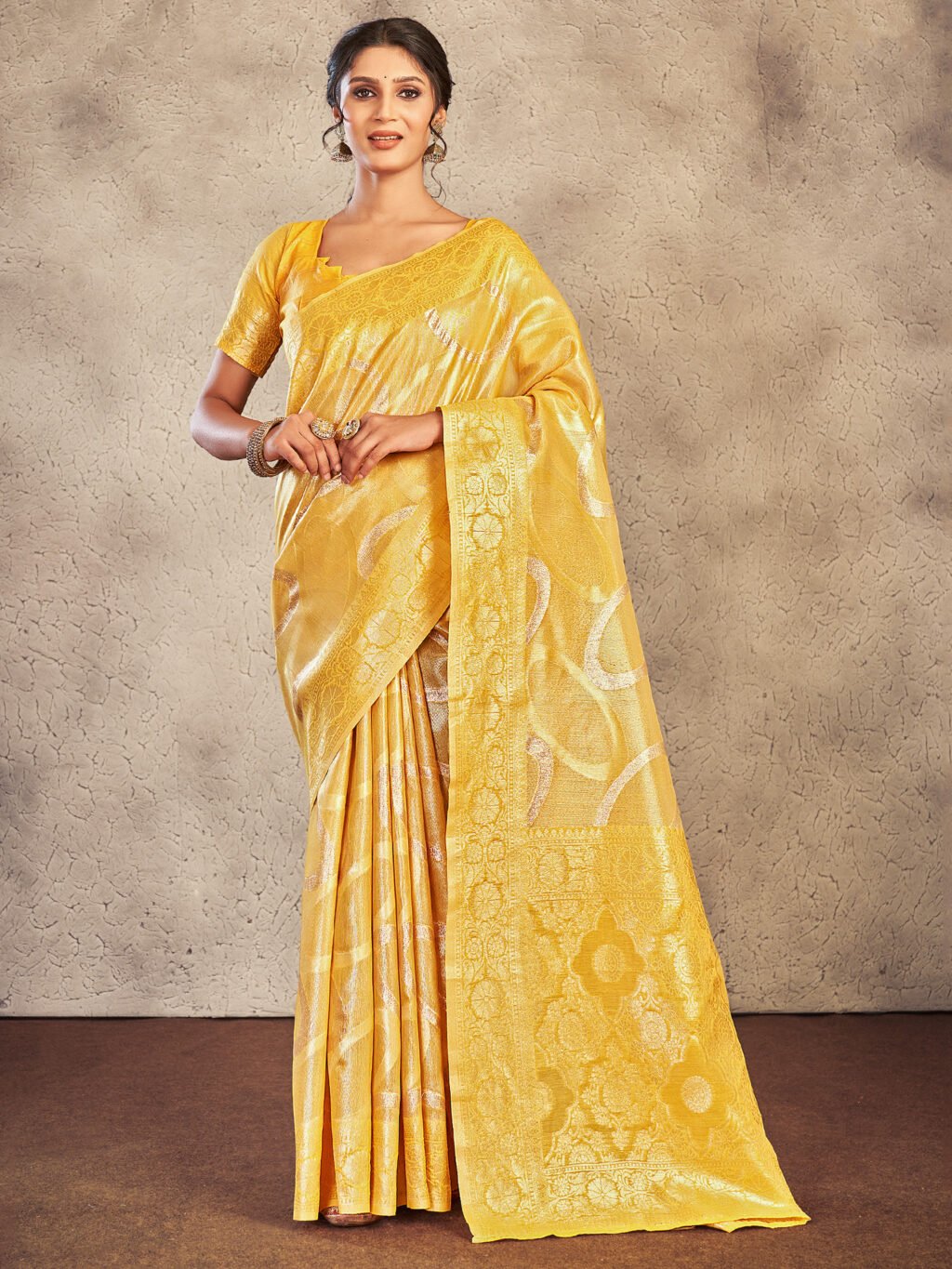 Image of Yellow Cotton Saree