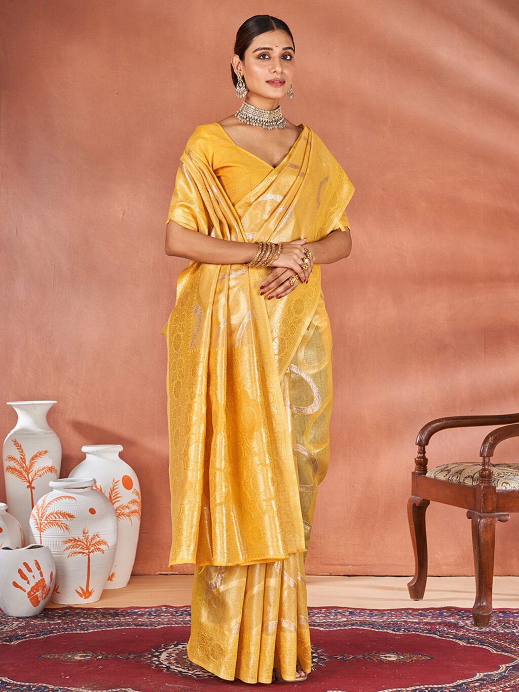 Yellow Cotton Saree - Image 3
