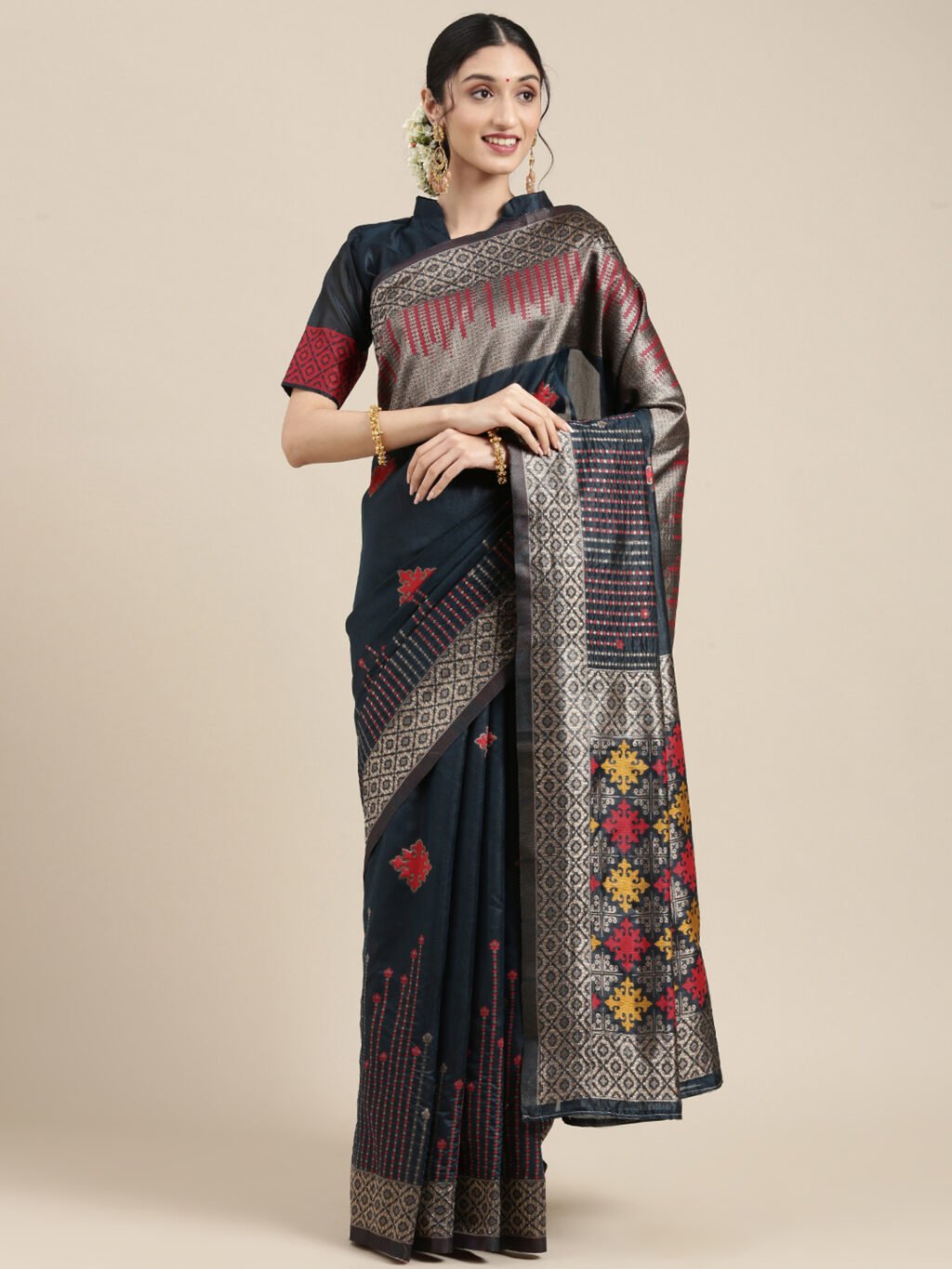 Image of Teal Blue Silk Saree