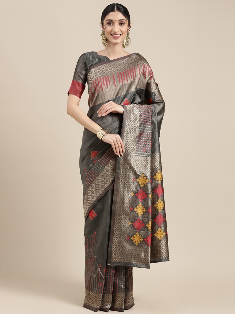 Image of Grey Silk Saree