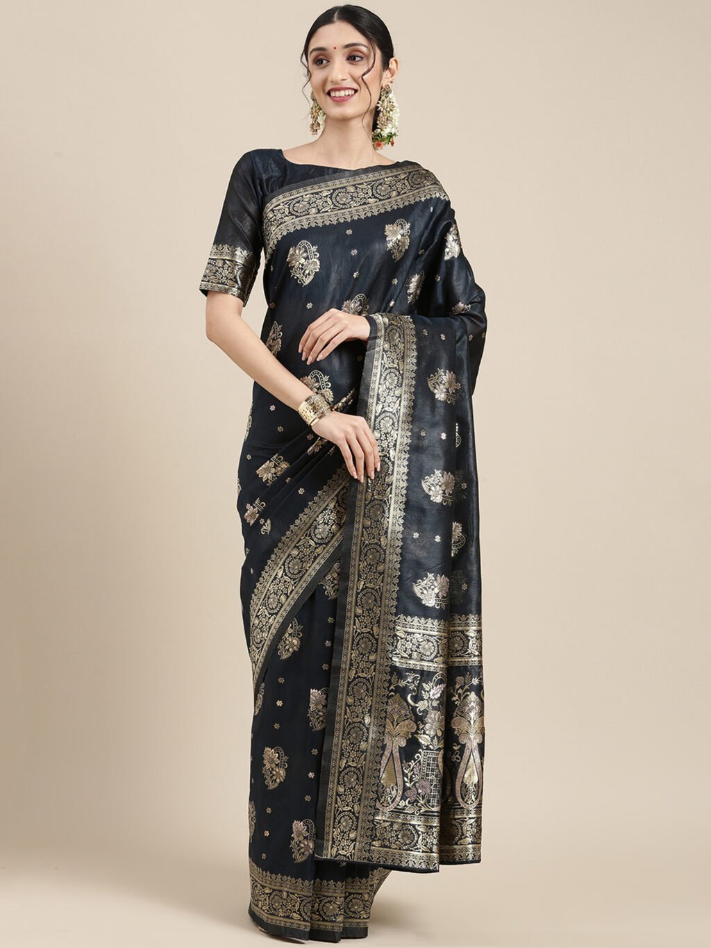 Image of Grey Silk Saree