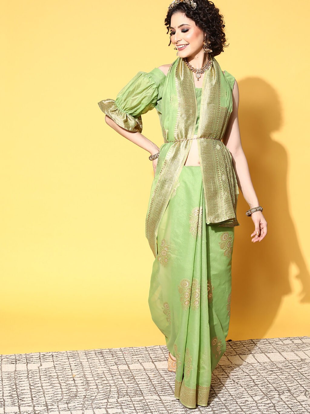 Image of Green Cotton Saree