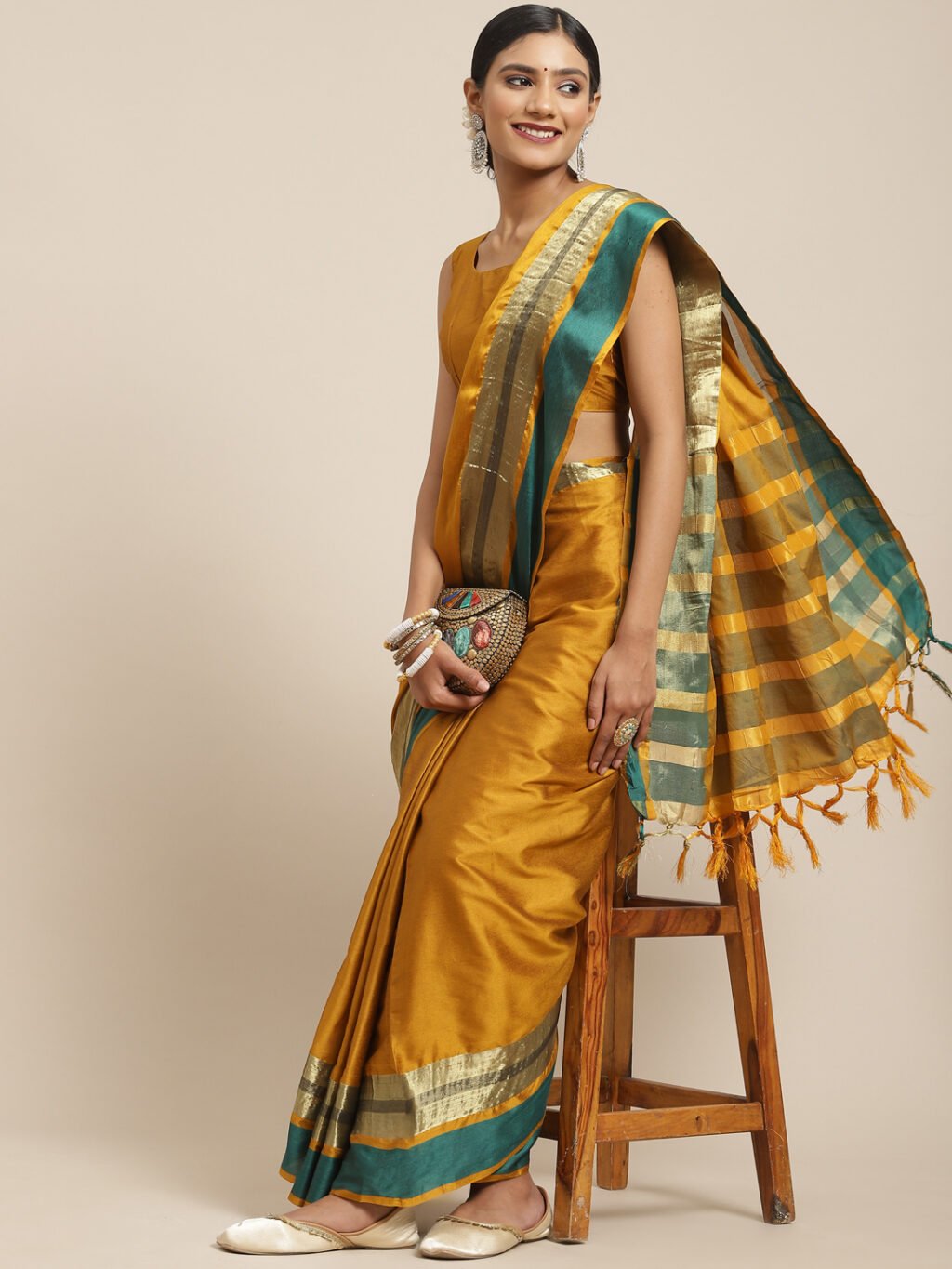 Image of Mustard Silk Party Wear