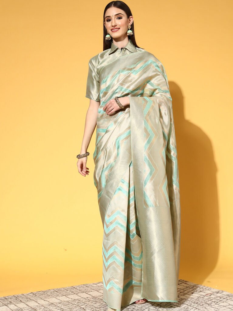 Partywear Sea Green Organza Silk Saree