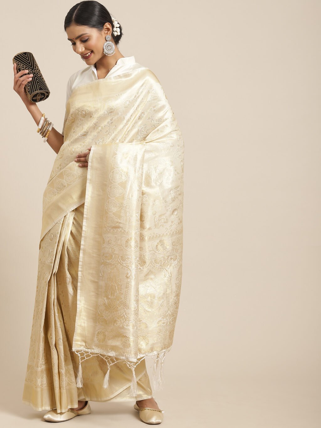 Image of Cream Silk Saree