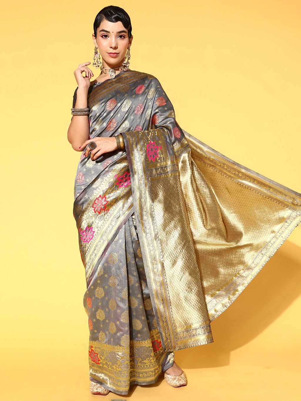 Image of Grey Silk Saree