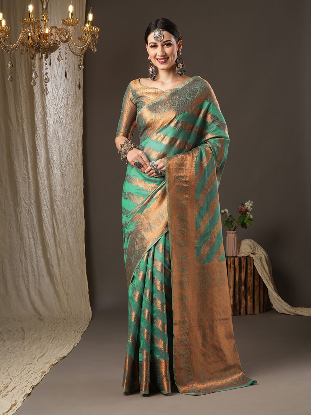 Image of Teal Blue Silk Saree