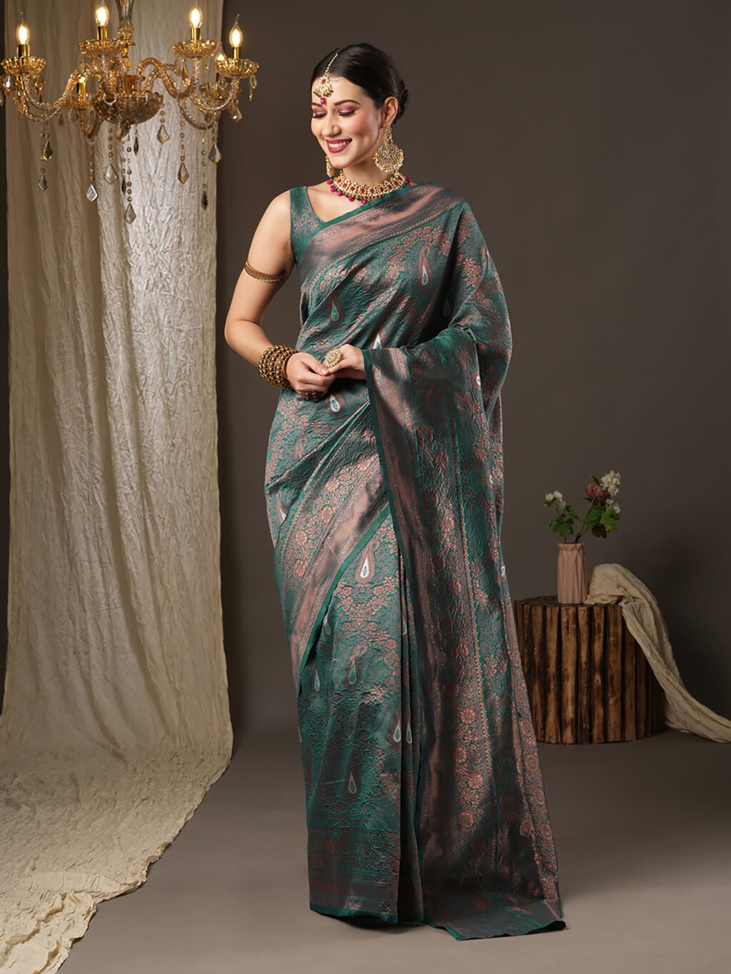 Image of Teal Blue Silk Saree