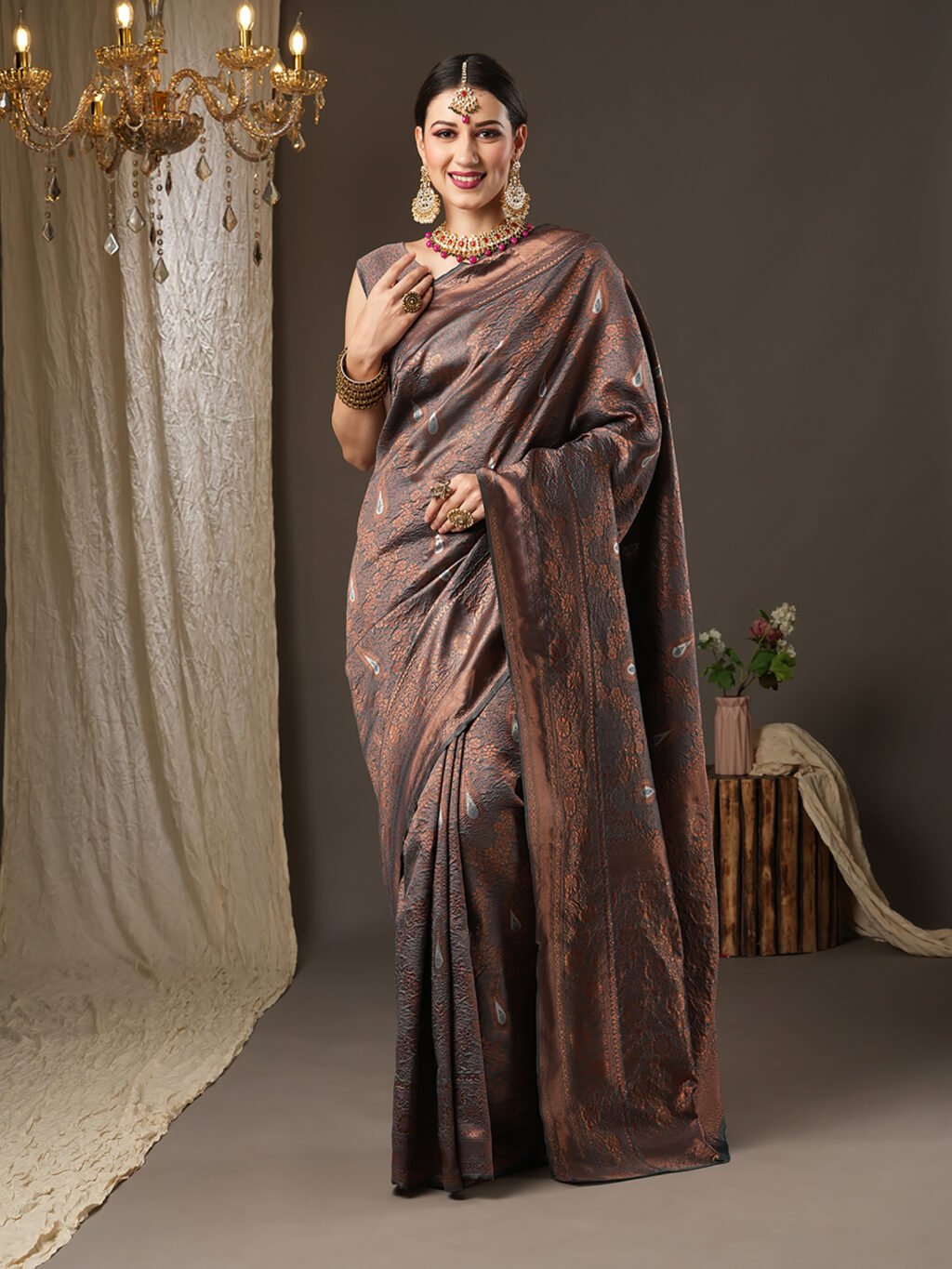 Image of Grey Silk Saree