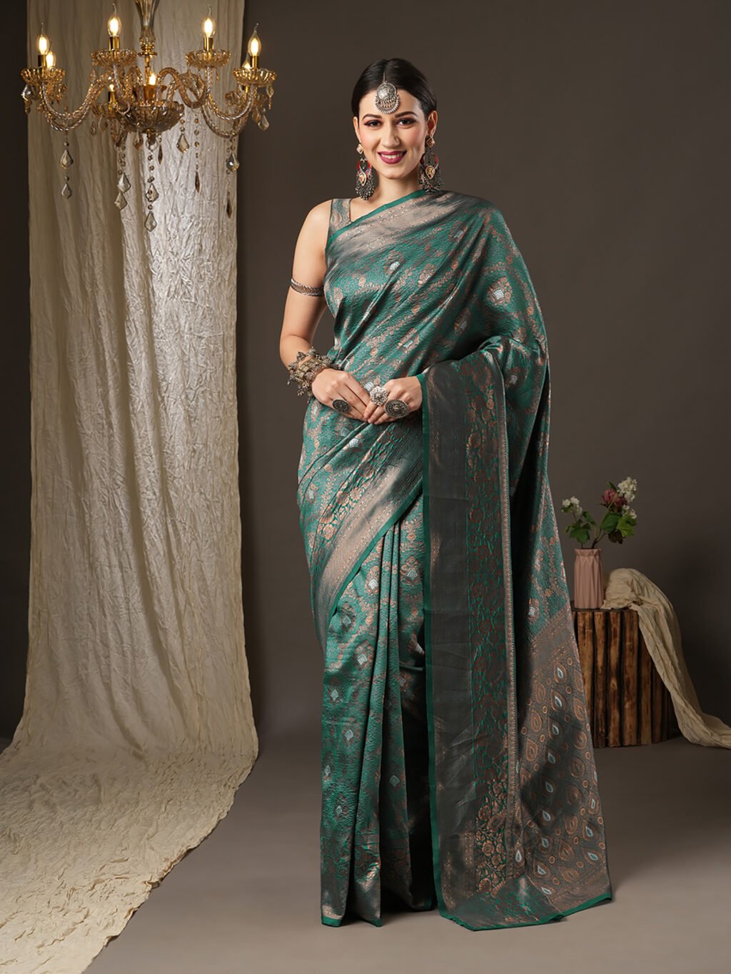 Image of Teal Blue Silk Saree