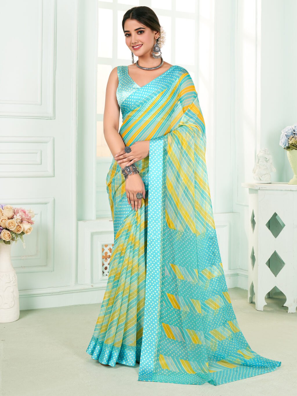 Image of Blue Chiffon Saree