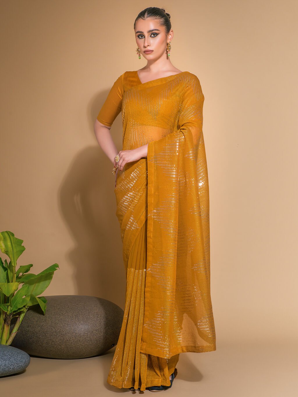 Image of Mustard Georgette Saree